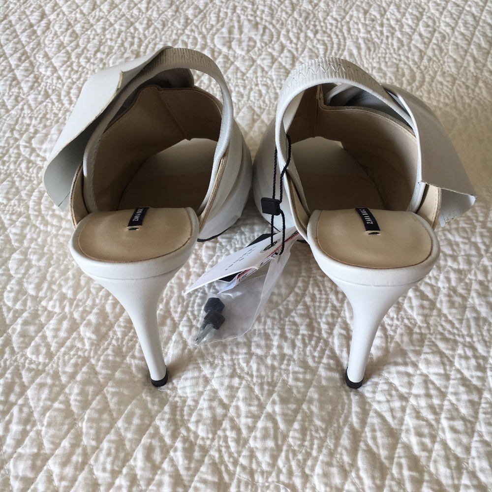 Zara Leather Sandals Heels Shoes with Bow Womens 6.5 - Picture 12 of 16
